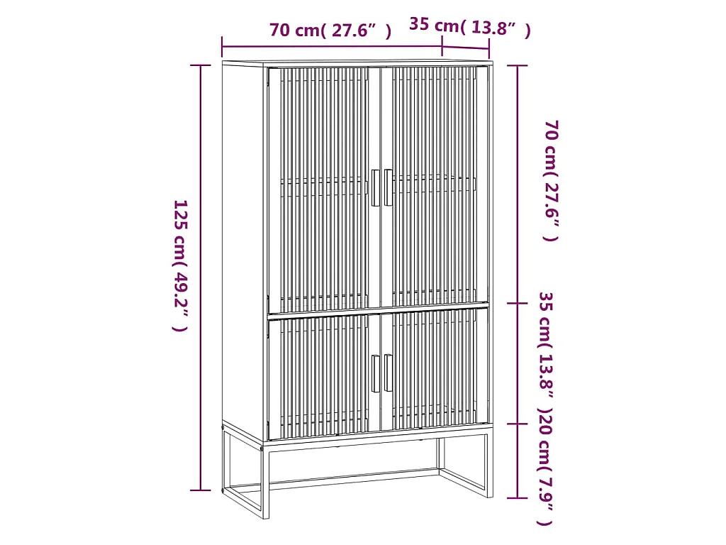 Buffet haut blanc 70x35x125 cm bois d'ingénierie