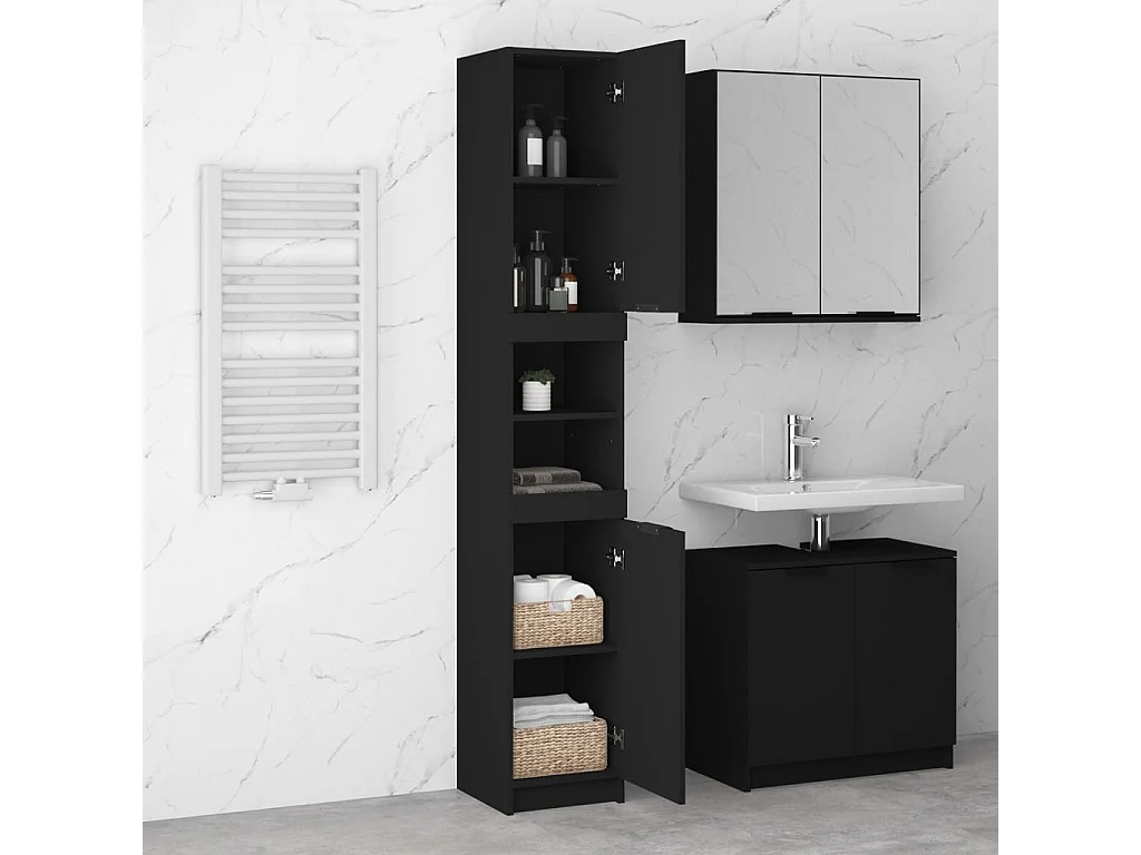 Armadietto da Bagno Nero 32x34x188,5 cm in Legno Multistrato