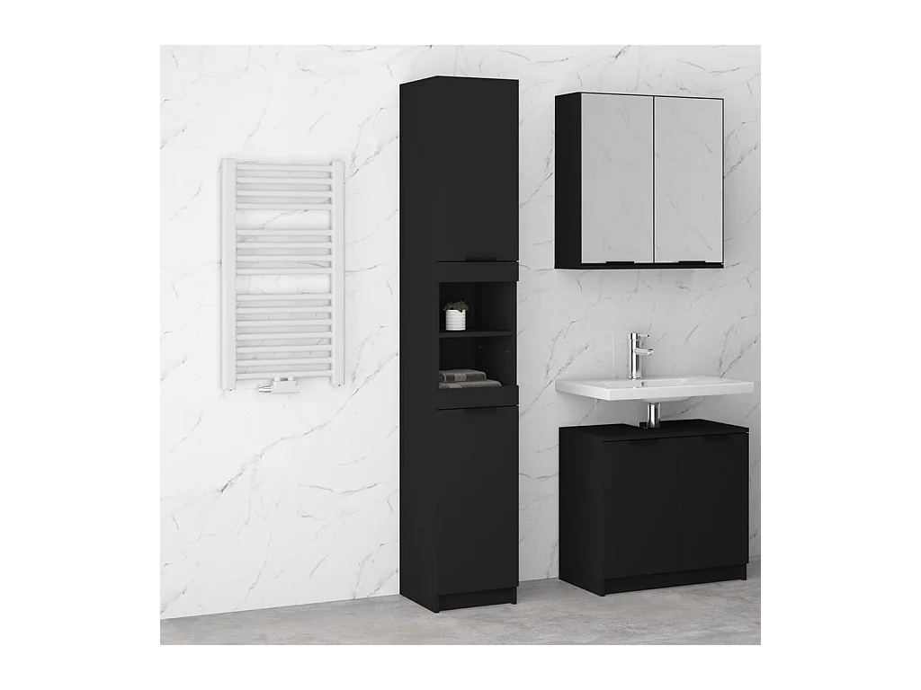 Armoire de salle de bain noir 32x34x188,5 cm bois d'ingénierie