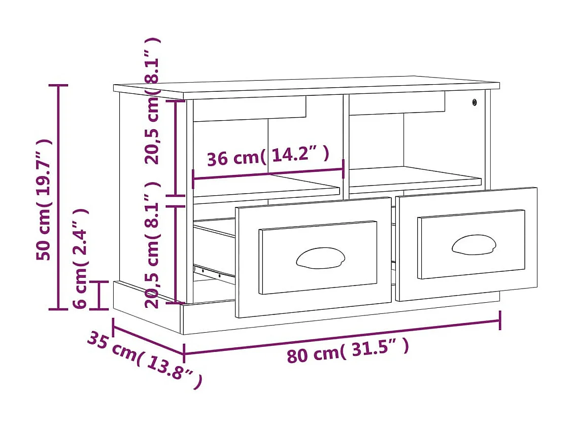Tv-meubel 80x35x50 cm bewerkt hout wit