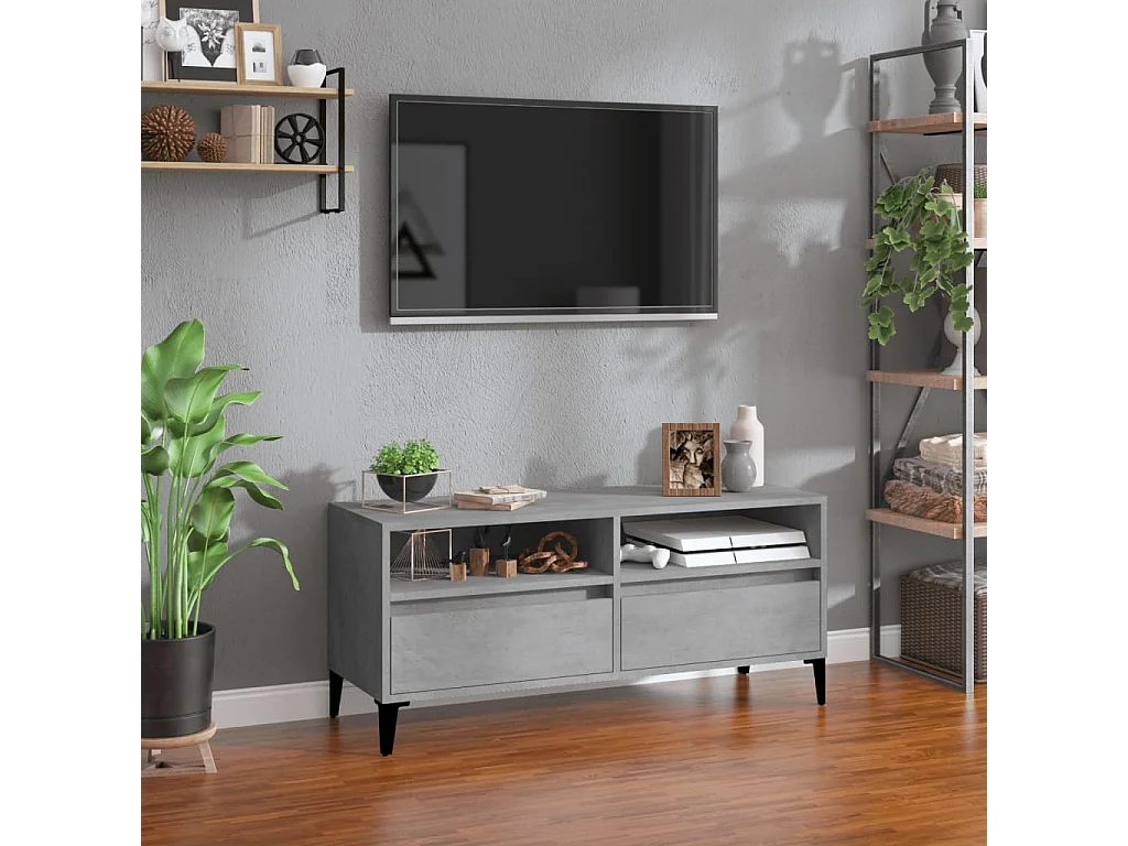 Meuble TV gris béton 100x34,5x44,5 cm bois d'ingénierie