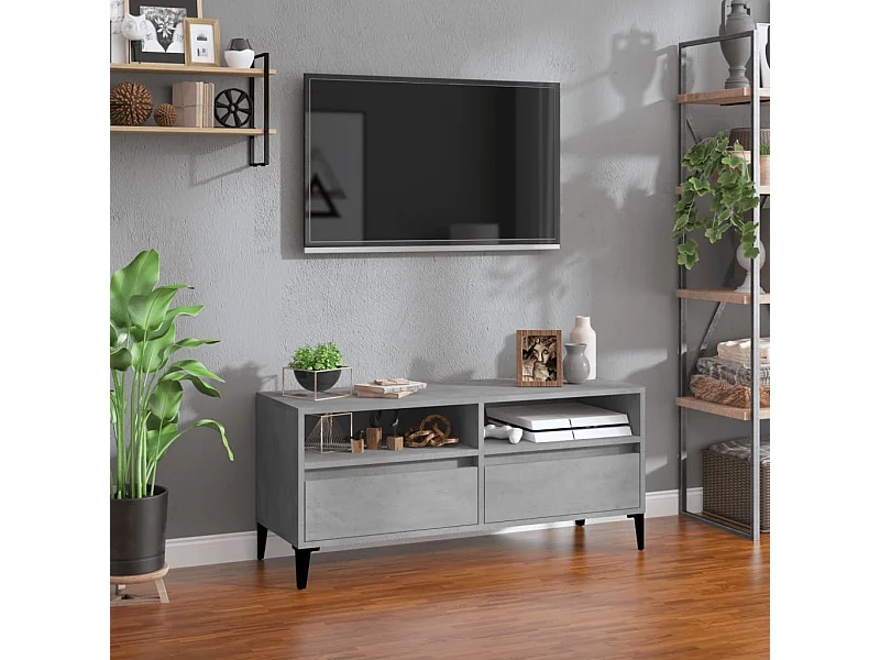 Meuble TV gris béton 100x34,5x44,5 cm bois d'ingénierie