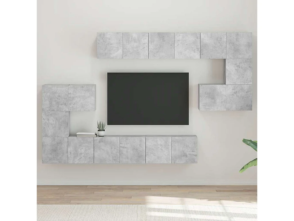 10-delige Tv-meubelset bewerkt hout betongrijs