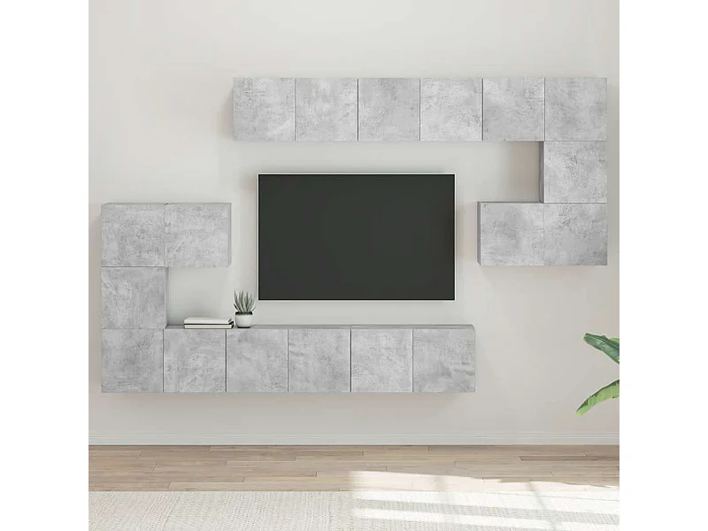 10-delige Tv-meubelset bewerkt hout betongrijs