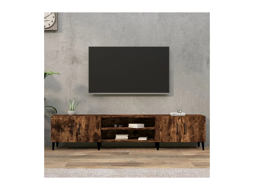 Meuble TV chêne fumé 180x31,5x40 cm bois d'ingénierie