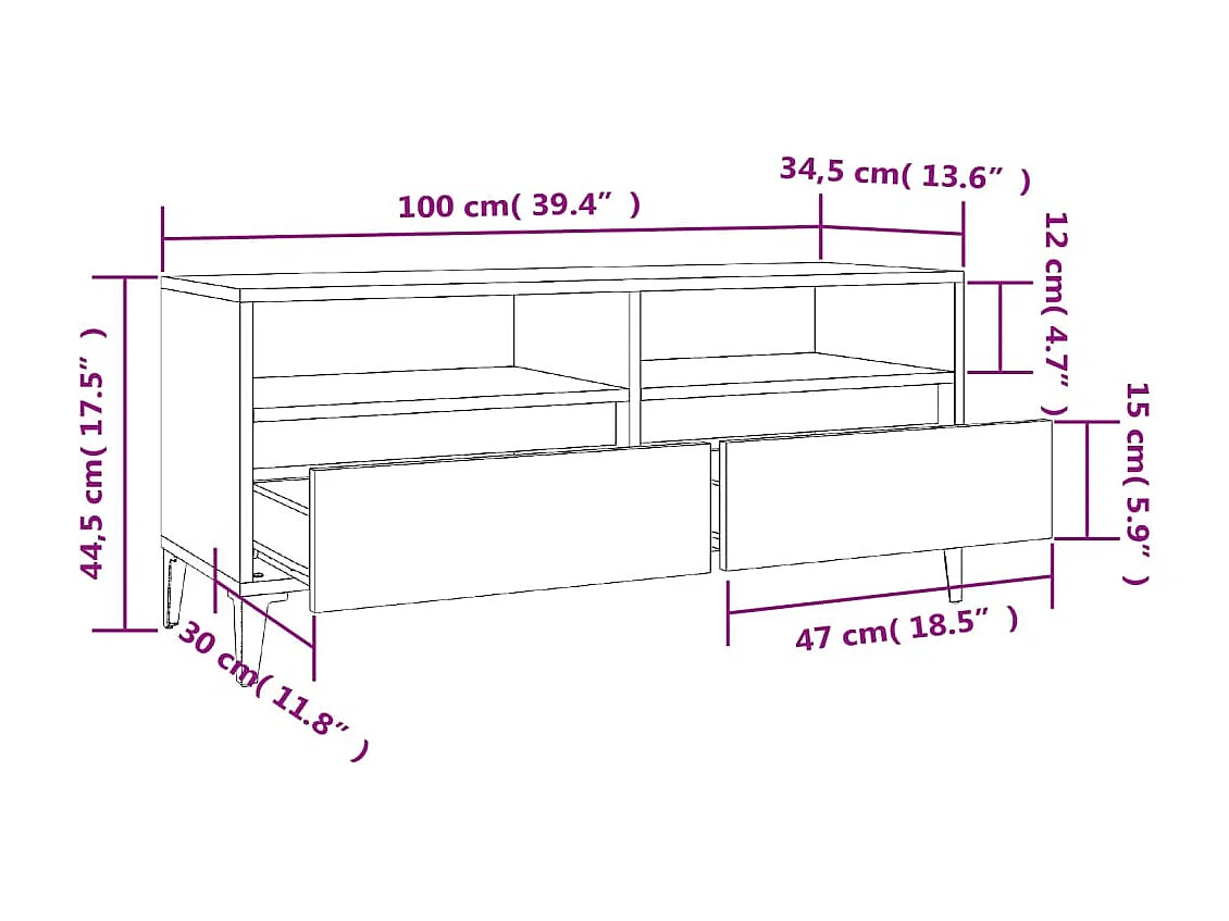 Meuble TV chêne sonoma 100x34,5x44,5 cm bois d'ingénierie