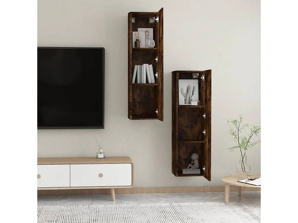 Tv-wandmeubels 2 st 30,5x30x110 cm gerookt eikenkleurig