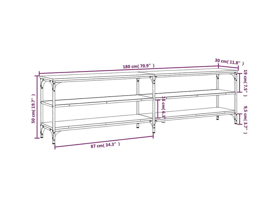 TV-Schrank Braun Eiche 180x30x50 cm Holzwerkstoff und Metall