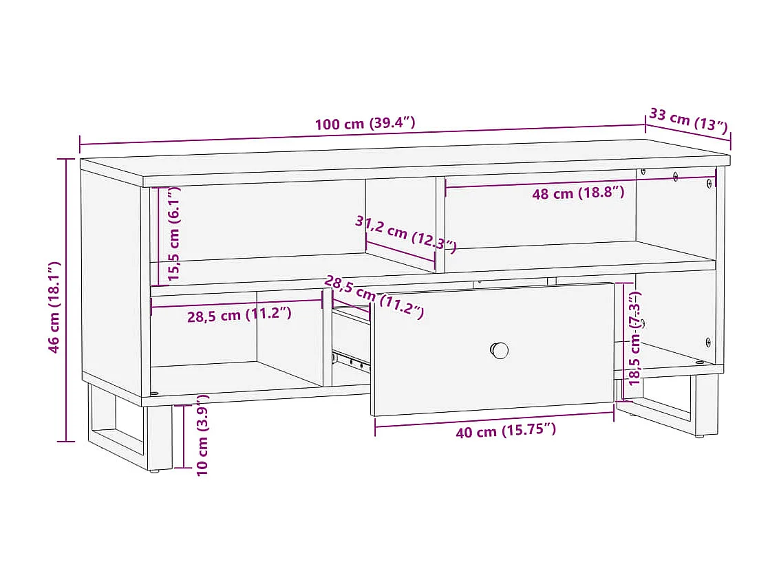 TV-Schrank 100x33x46 cm Altholz Massiv & Holzwerkstoff