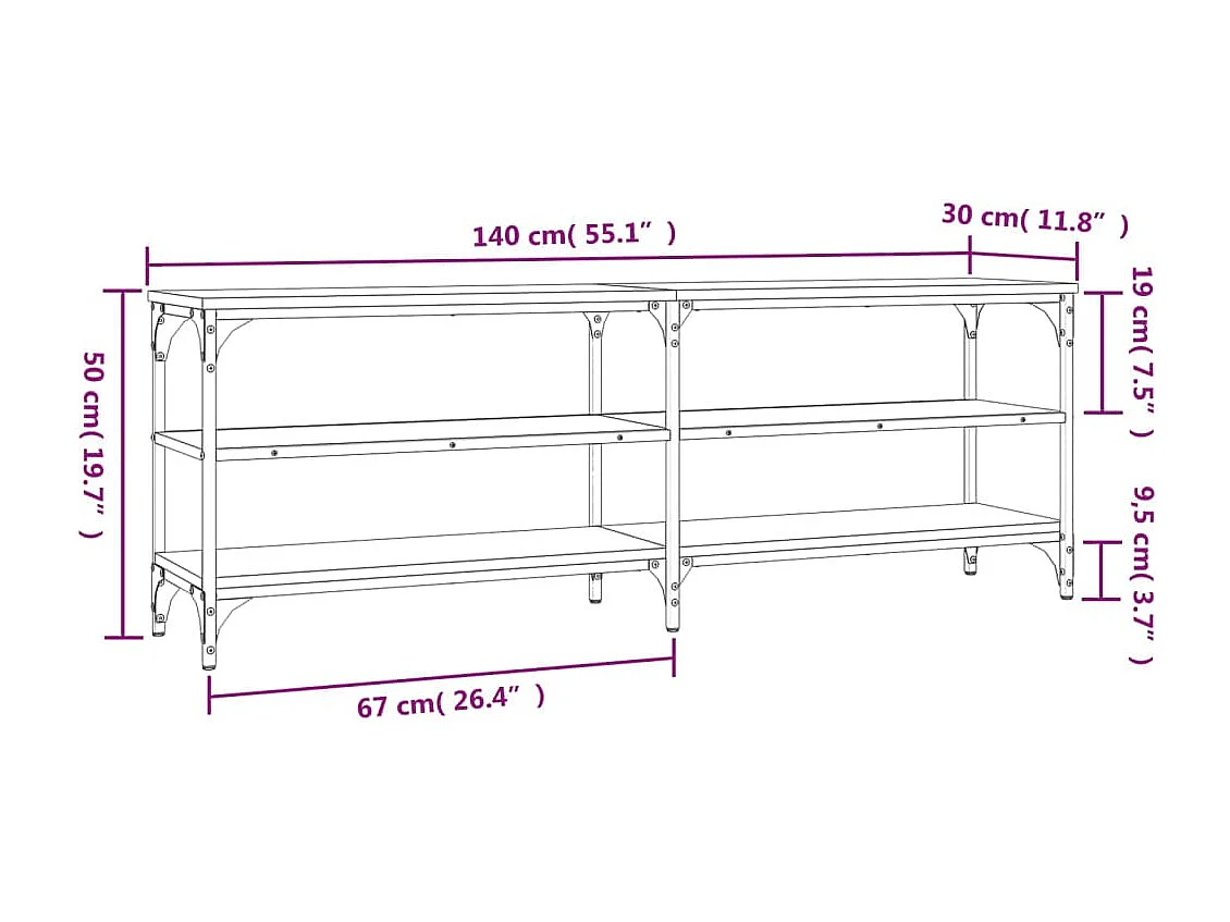 Mobile TV Rovere Fumo 140x30x50 cm in Legno Multistrato