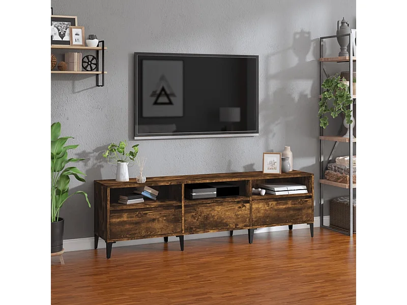 Meuble TV chêne fumé 150x30x44,5 cm bois d'ingénierie