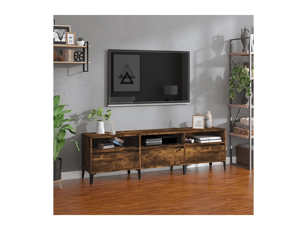 Meuble TV chêne fumé 150x30x44,5 cm bois d'ingénierie