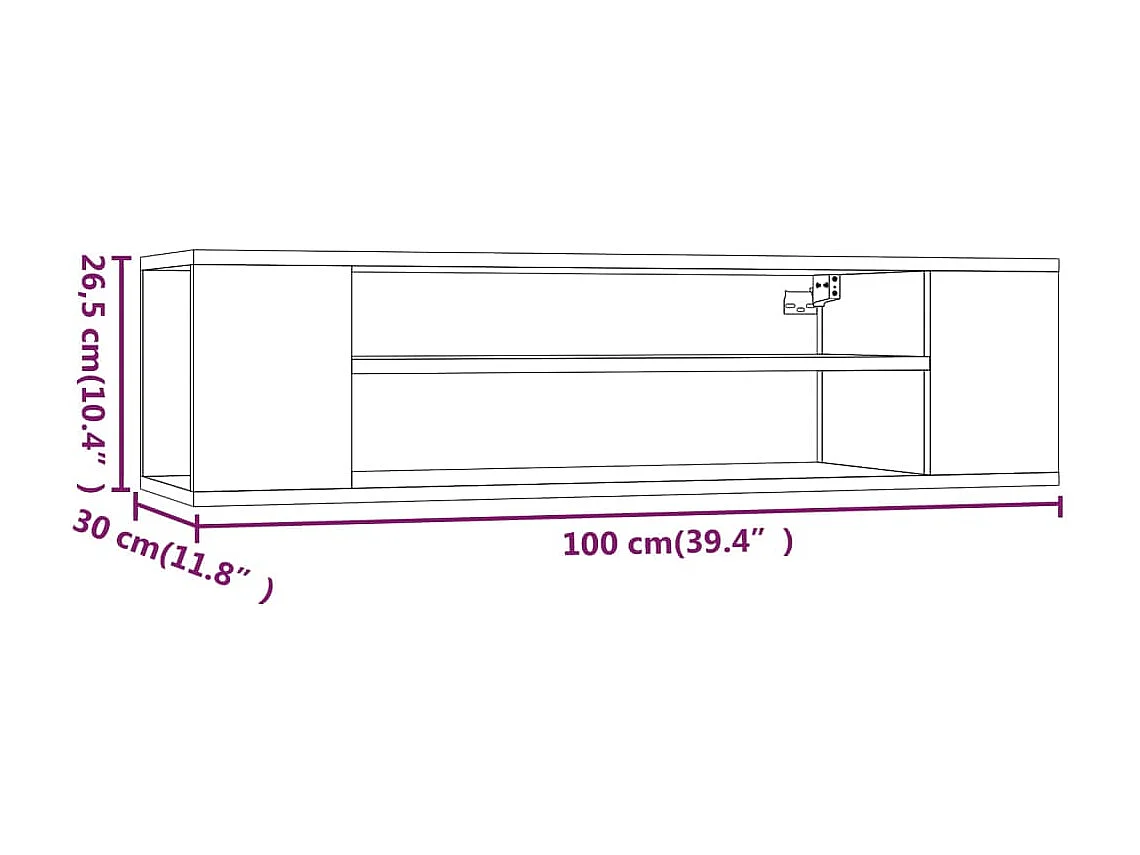 Armoire TV suspendue Chêne fumé 100x30x26,5cm Bois d'ingénierie