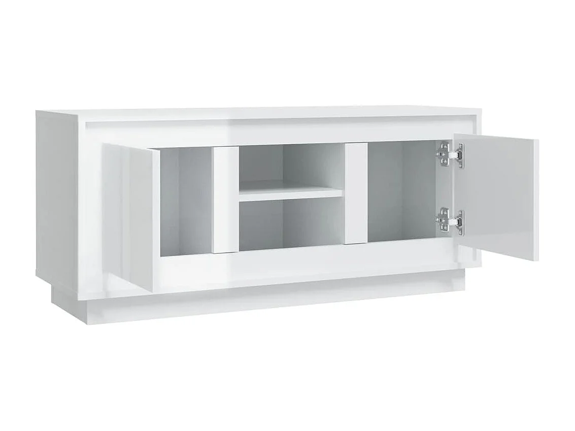 Mueble de TV madera contrachapada blanco brillo 102x35x45 cm