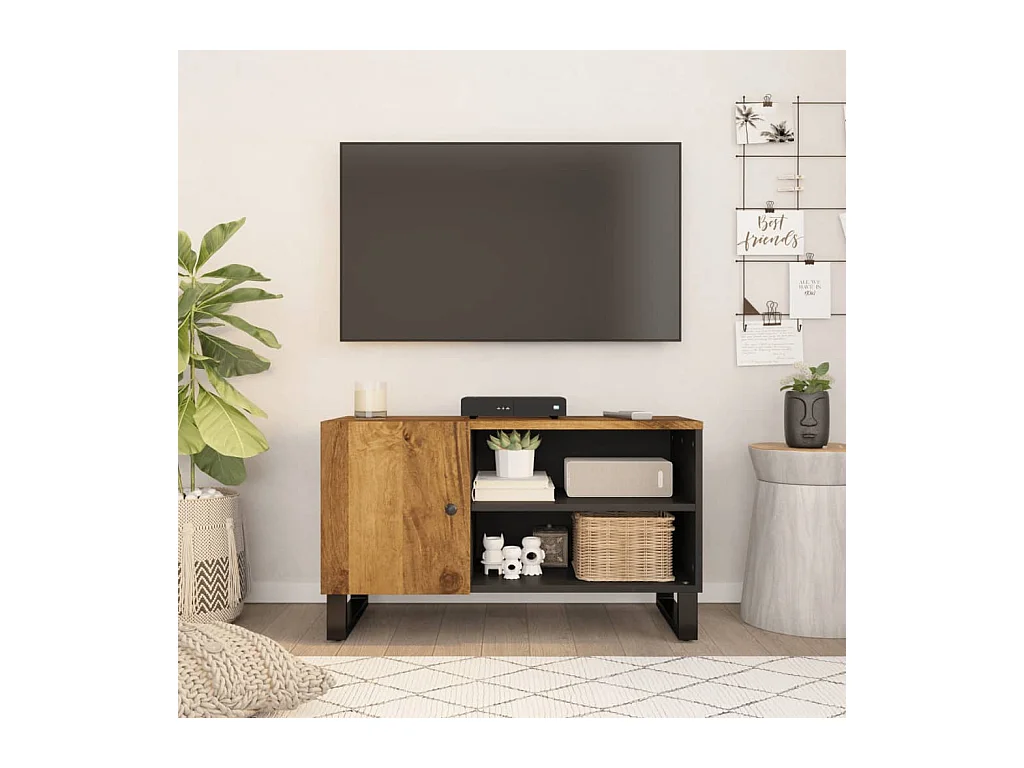 TV-Schrank 80x33x46 cm Massivholz Mango & Holzwerkstoff