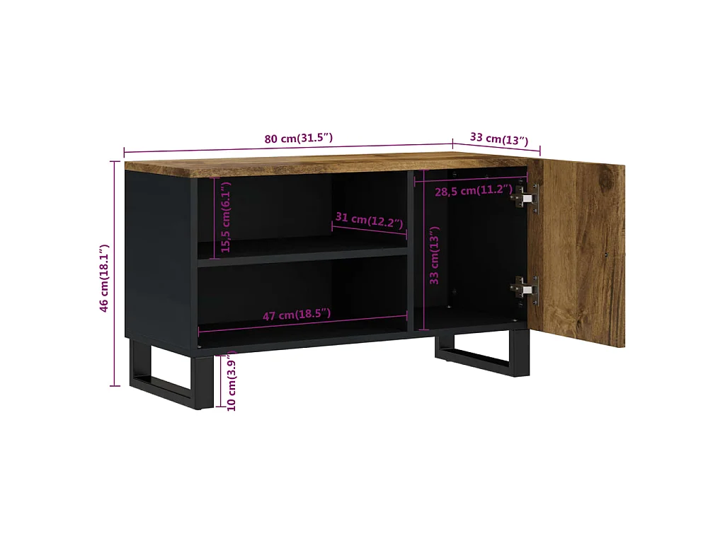 TV-Schrank 80x33x46 cm Massivholz Mango & Holzwerkstoff