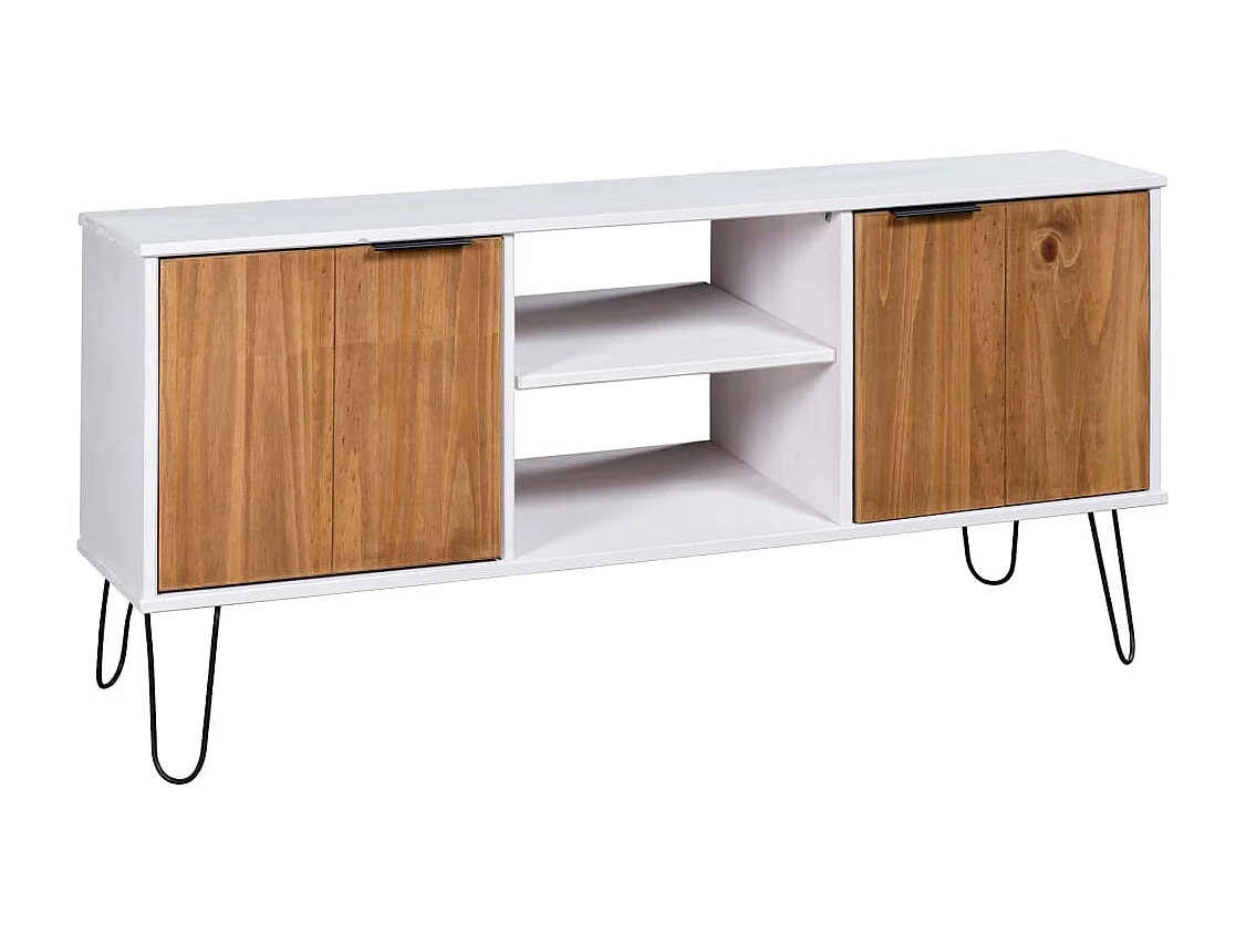 Meuble TV New York blanc et naturel bois de pin massif