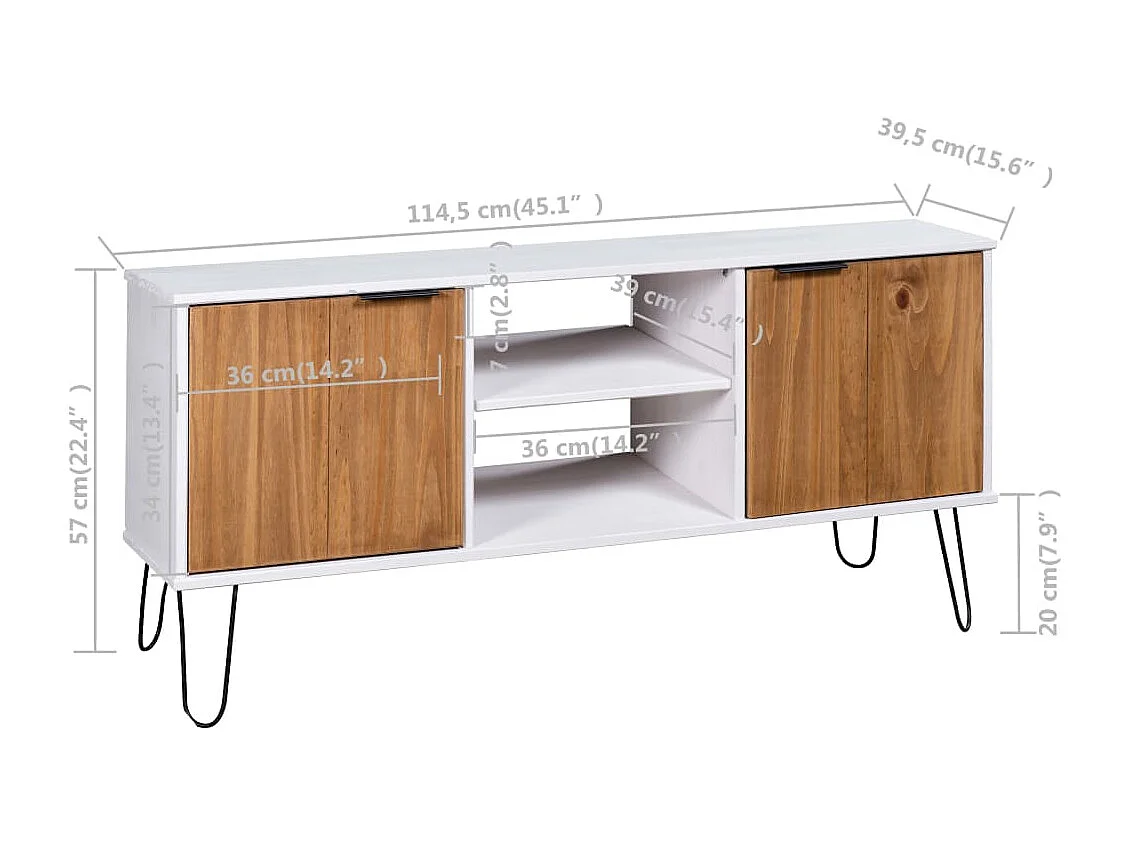 Meuble TV New York blanc et naturel bois de pin massif