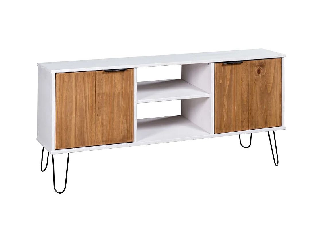 Meuble TV New York blanc et naturel bois de pin massif