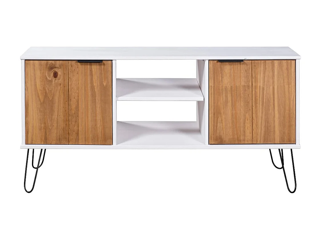 Meuble TV New York blanc et naturel bois de pin massif