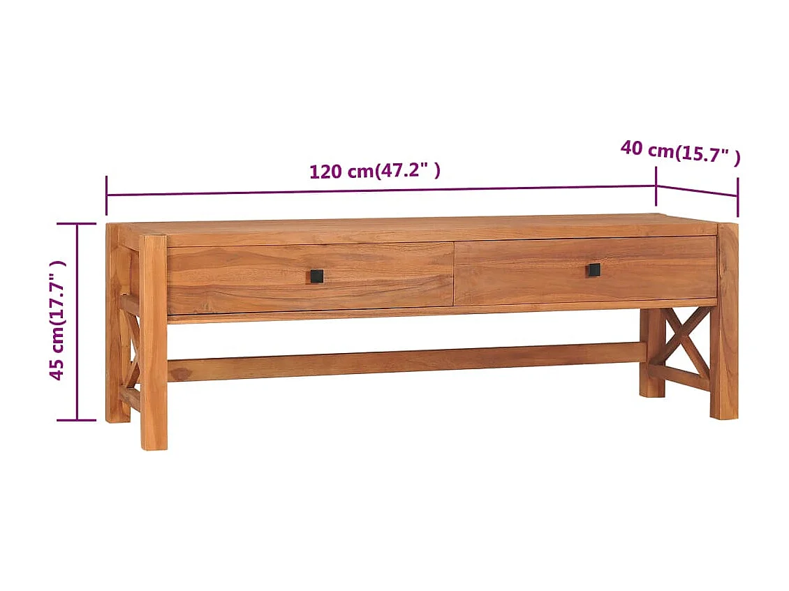 Mobile TV con Cassetti 120x40x45 cm in Legno Massello di Teak