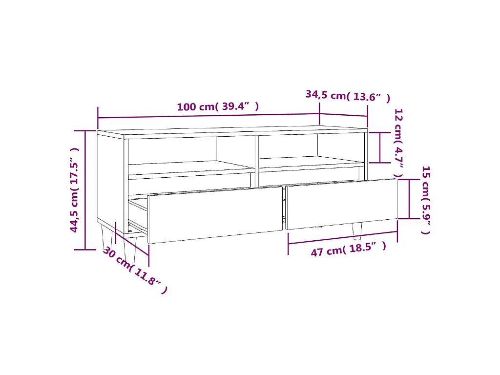 Mobile Porta TV Bianco 100x34,5x44,5 cm in Legno Multistrato
