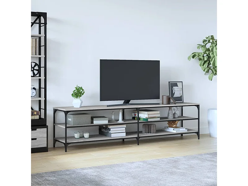 Mueble TV metal y madera contrachapada gris Sonoma 200x30x50 cm