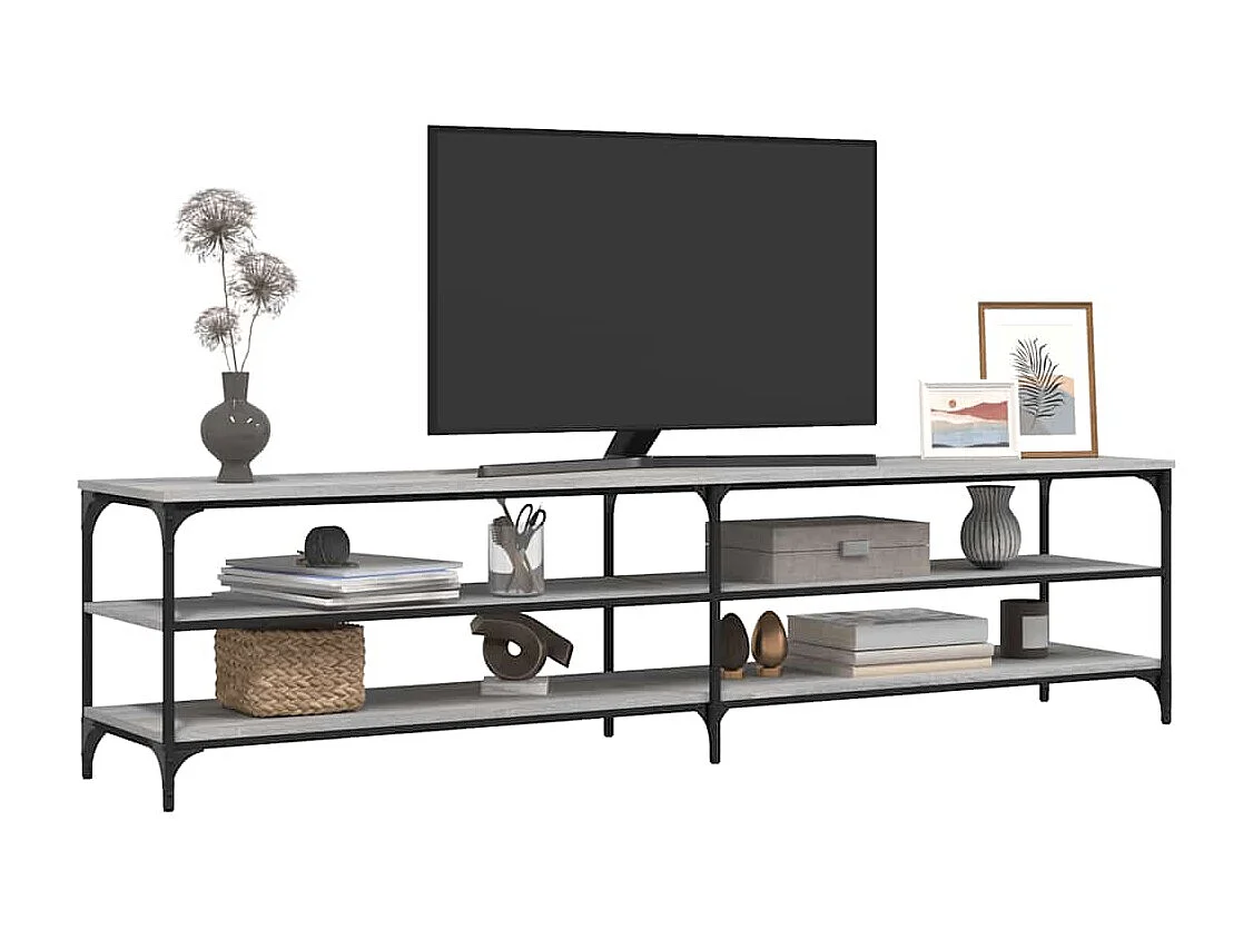 Mobile TV Grigio Sonoma 200x30x50cm Legno Multistrato e Metallo