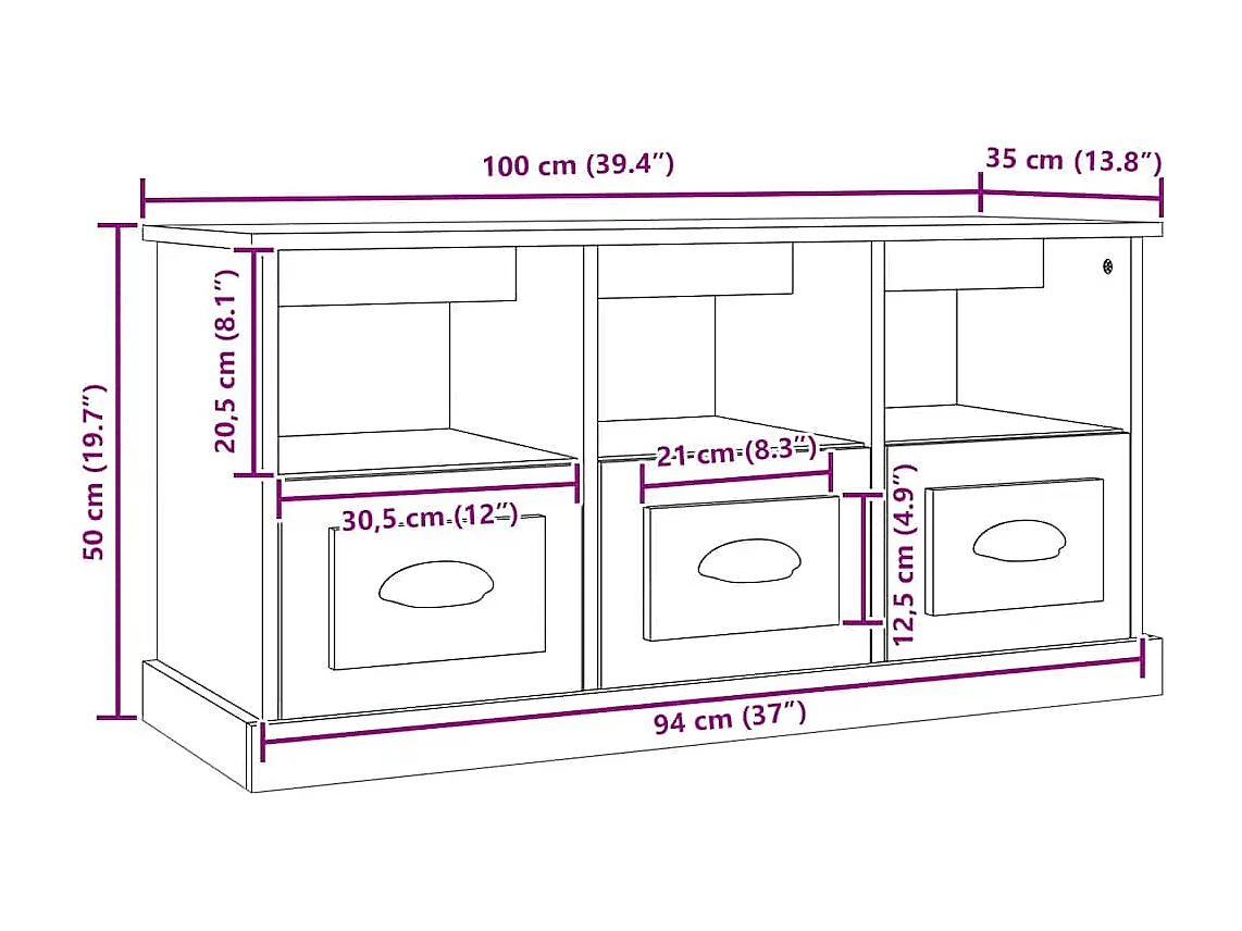 Tv-meubel 100x35x50 cm bewerkt hout wit
