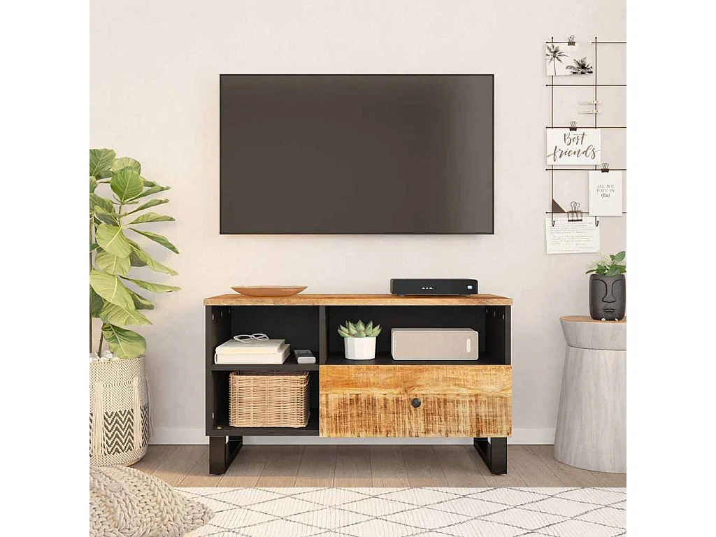 Mobile TV 80x33x46cm Legno Massello Mango e Legno Multistrato