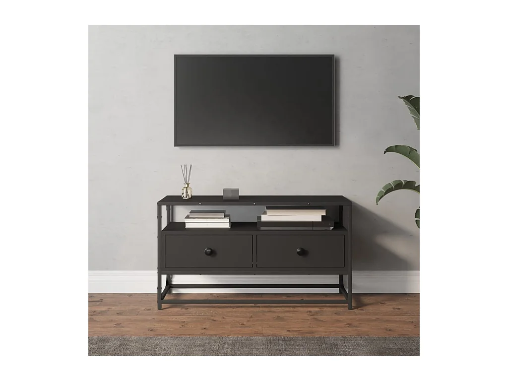 Meuble TV noir 80x35x45 cm bois d'ingénierie