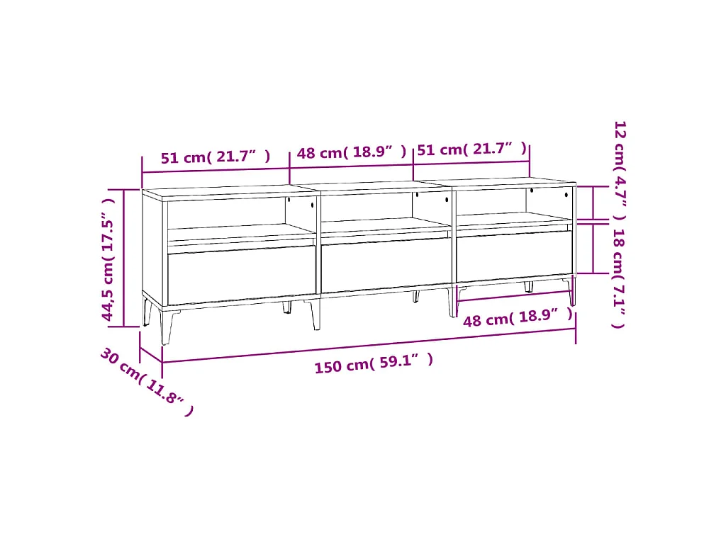 Meuble TV sonoma gris 150x30x44,5 cm bois d'ingénierie