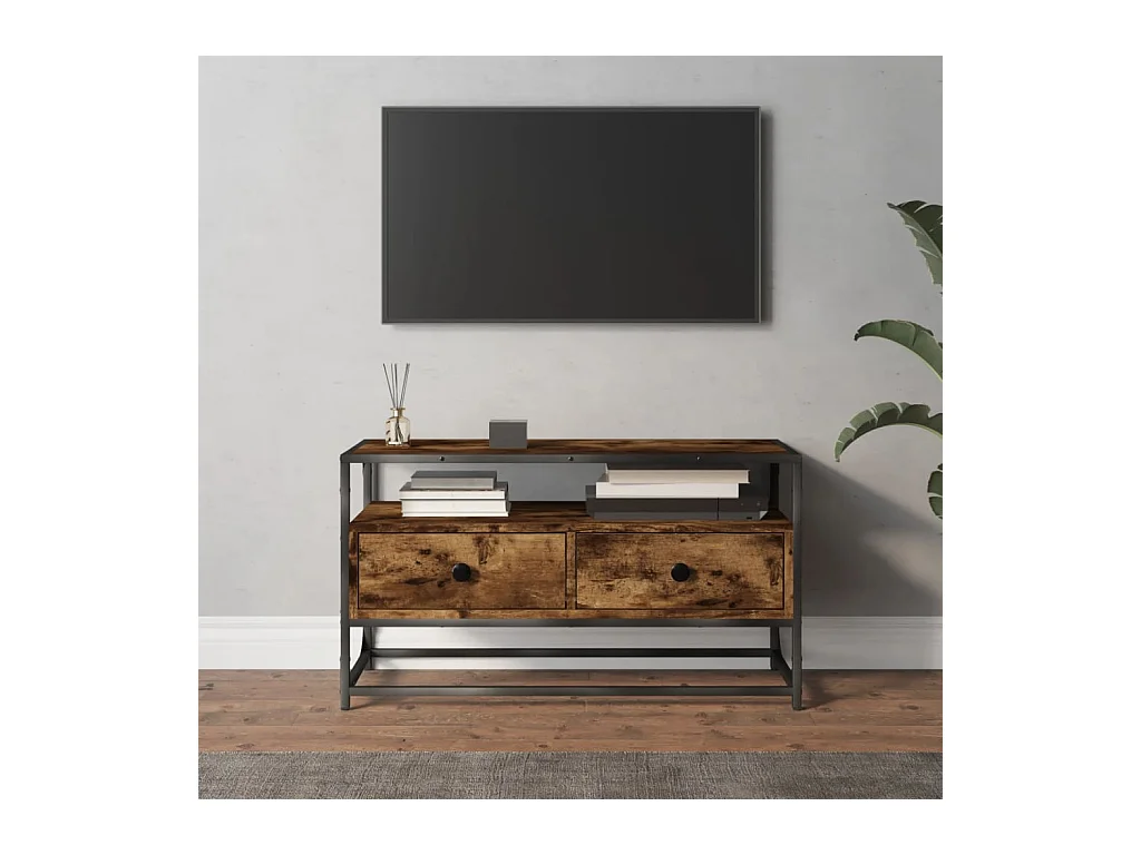 Meuble TV chêne fumé 80x35x45 cm bois d'ingénierie