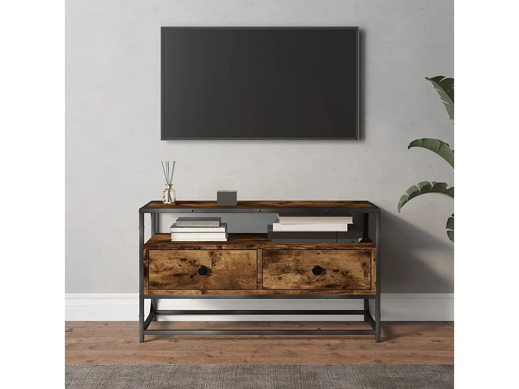 Meuble TV chêne fumé 80x35x45 cm bois d'ingénierie