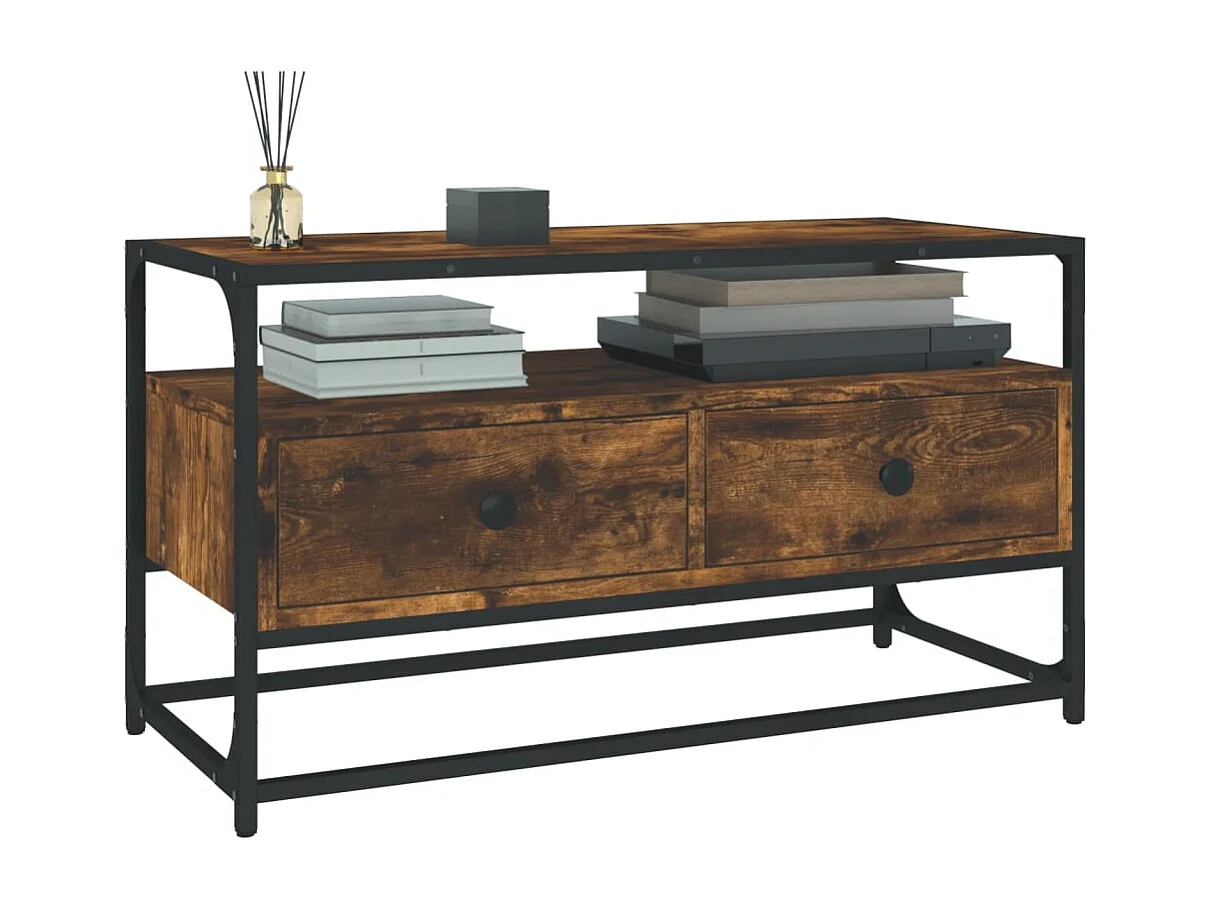 Meuble TV chêne fumé 80x35x45 cm bois d'ingénierie