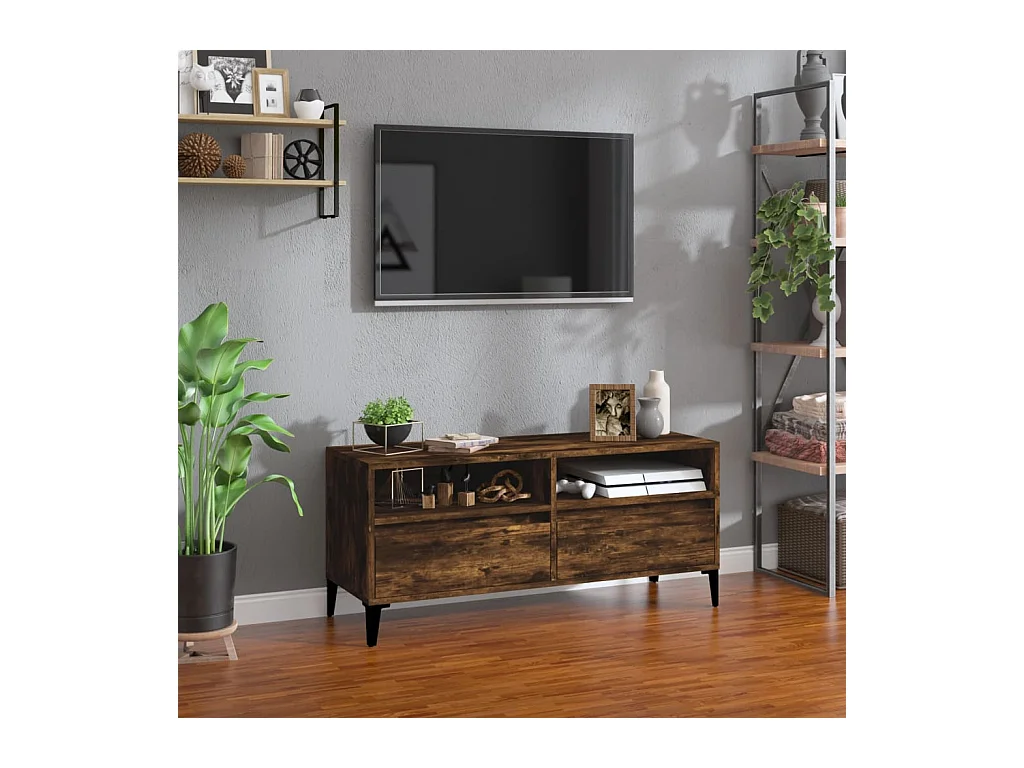 Meuble TV chêne fumé 100x34,5x44,5 cm bois d'ingénierie