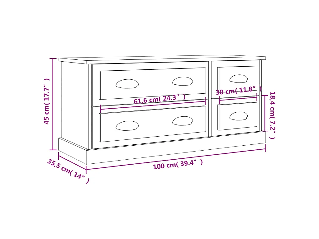 Meuble TV sonoma gris 100x35,5x45 cm bois d'ingénierie
