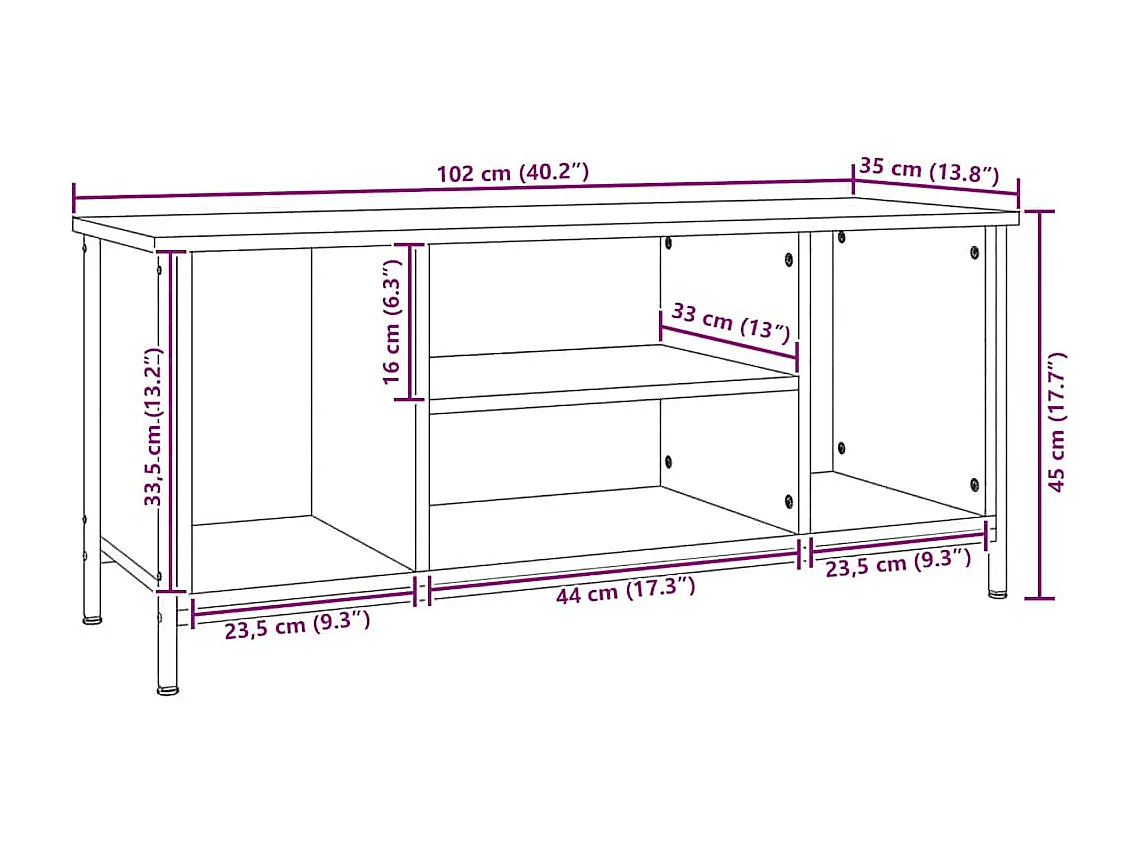 Meuble TV noir 102x35x45 cm bois d'ingénierie
