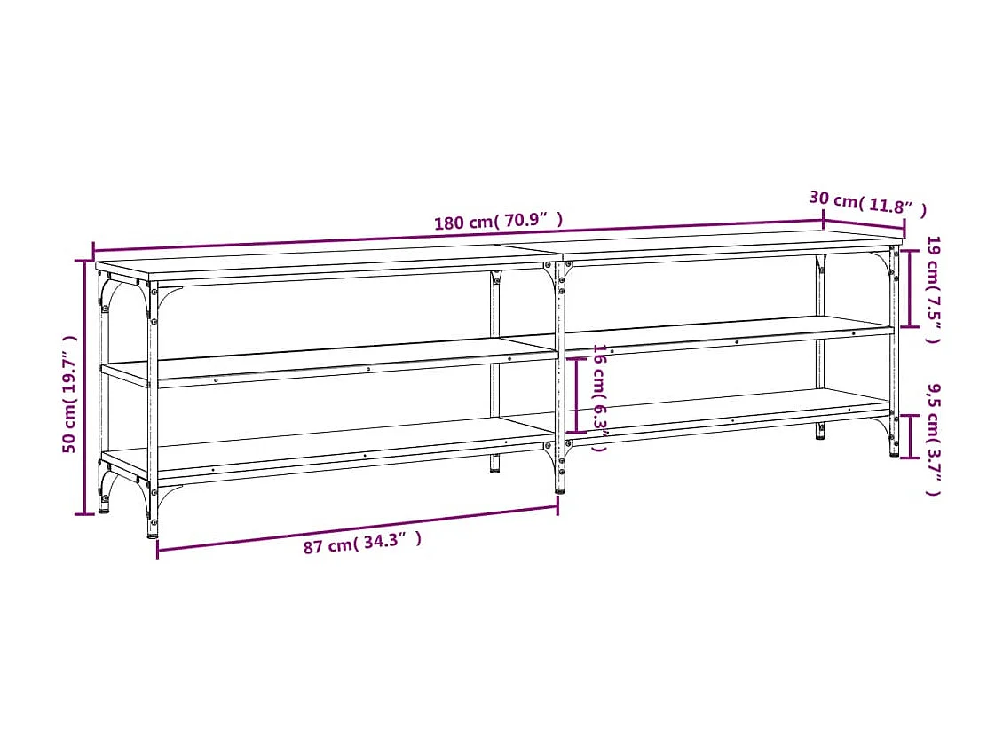 Meuble TV sonoma gris 180x30x50 cm bois d'ingénierie et métal