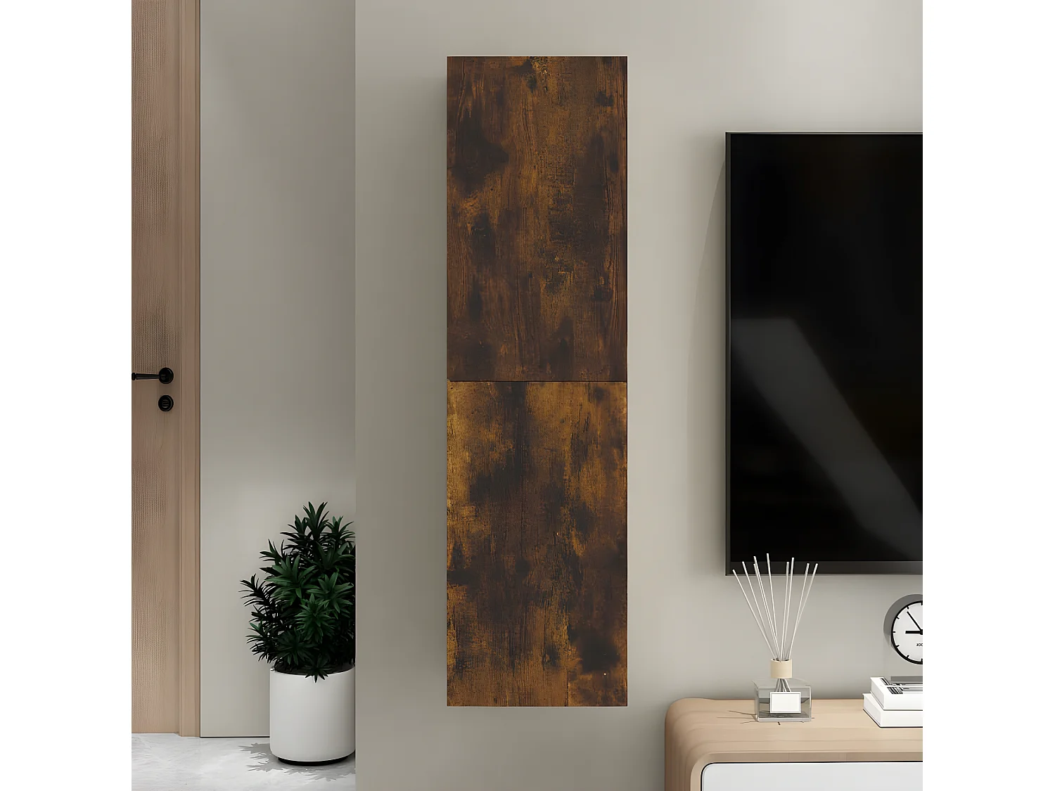 Meuble TV mural Chêne fumé 30,5x30x110 cm