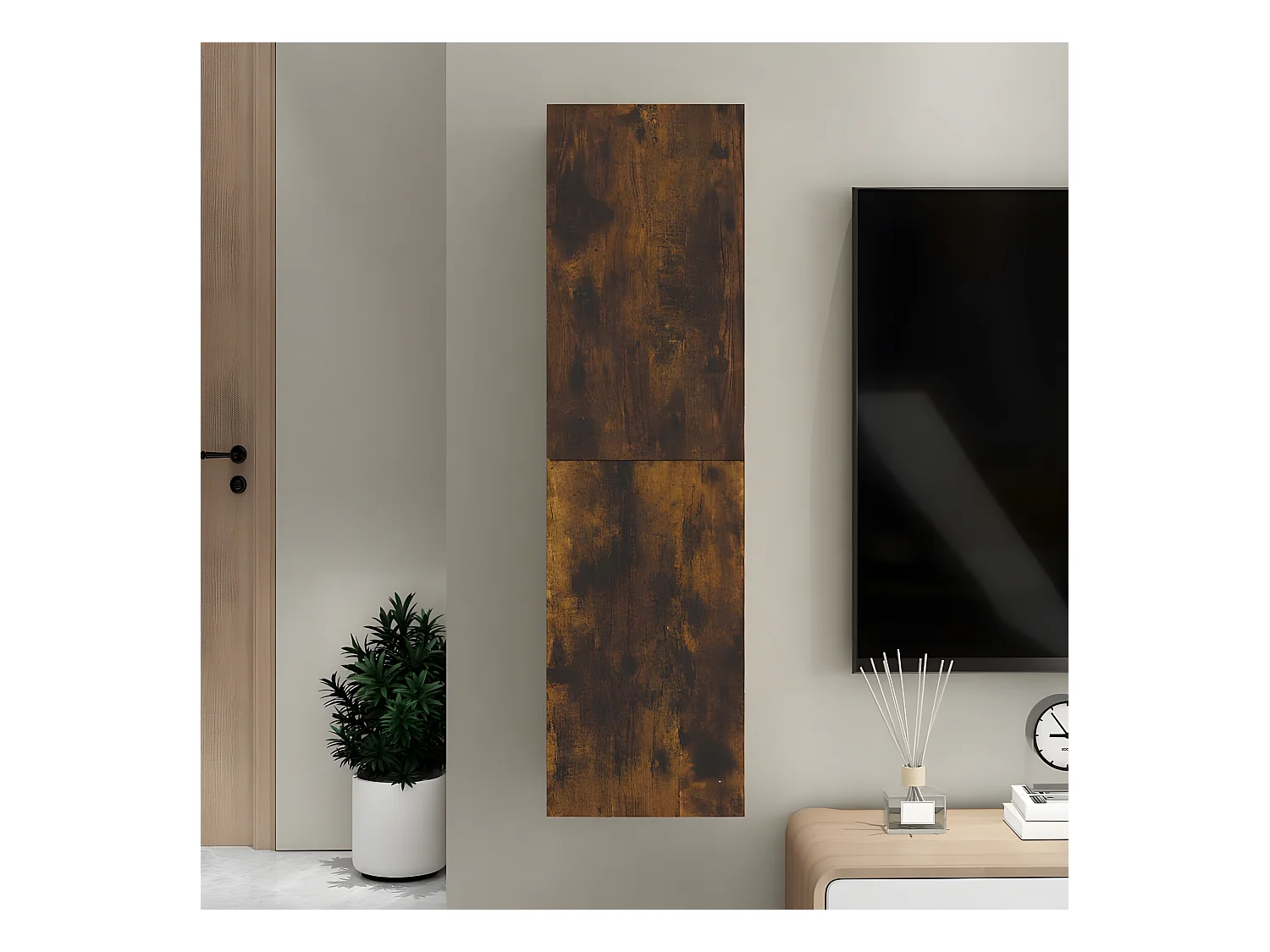 Meuble TV mural Chêne fumé 30,5x30x110 cm
