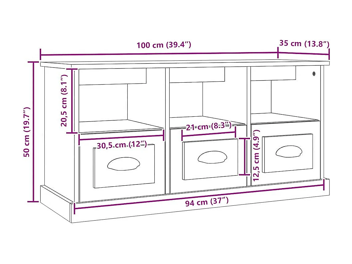 Tv-meubel 100x35x50 cm bewerkt hout sonoma eikenkleurig
