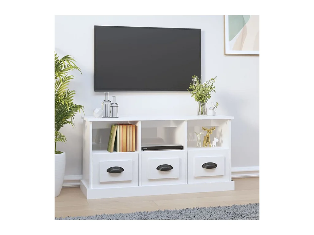 Mobile Porta TV Bianco Lucido 100x35x50 cm in Legno Multistrato