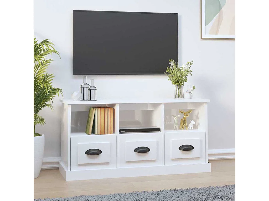 Mobile Porta TV Bianco Lucido 100x35x50 cm in Legno Multistrato