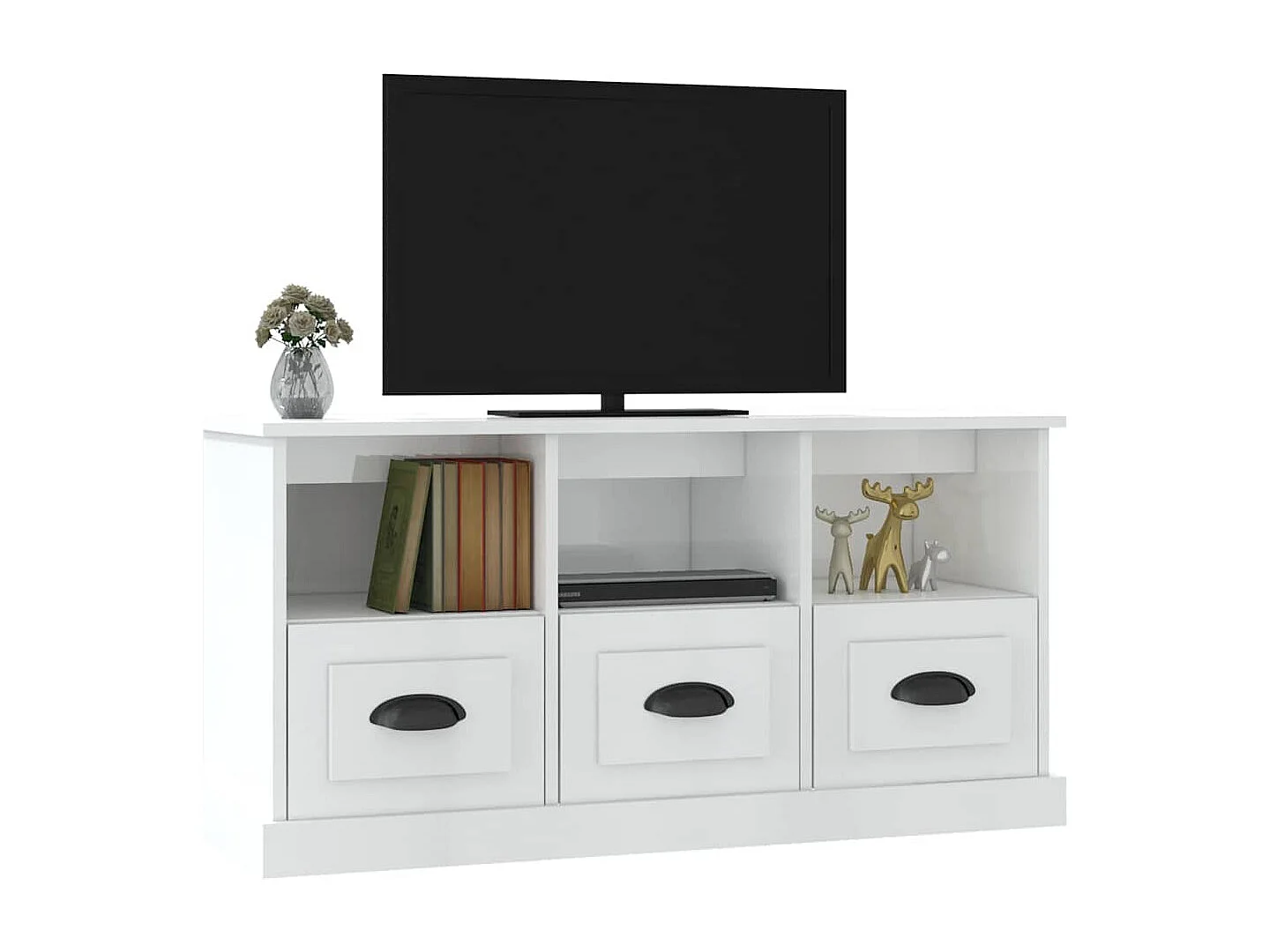 Mobile Porta TV Bianco Lucido 100x35x50 cm in Legno Multistrato