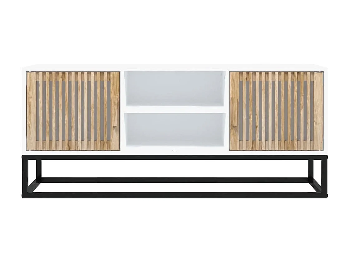 Mobile Porta TV Bianco 105x30x45cm in Legno Multistrato e Ferro