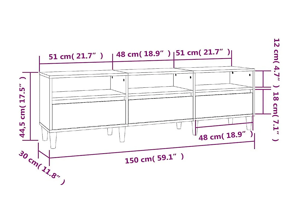 Meuble TV chêne sonoma 150x30x44,5 cm bois d'ingénierie