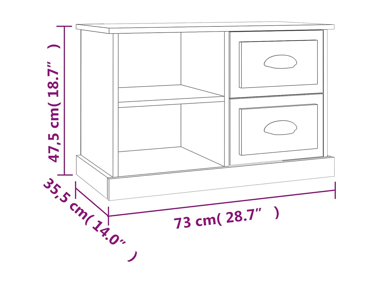 Tv-meubel 73x35,5x47,5 cm bewerkt hout wit