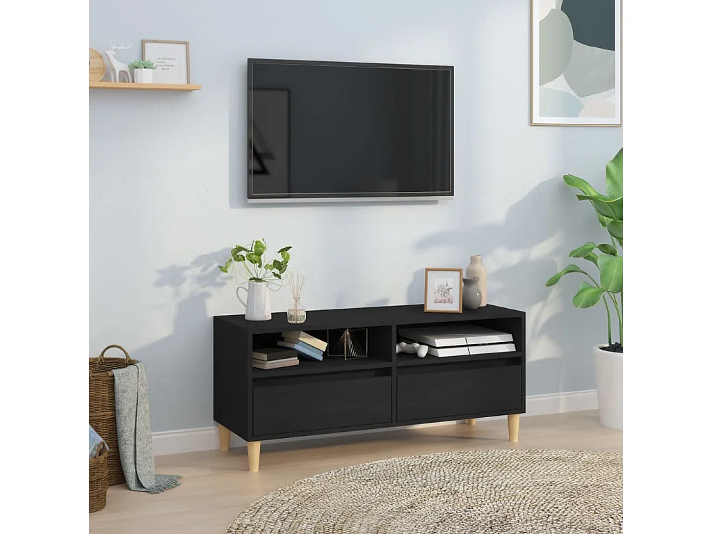 Meuble TV noir 100x34,5x44,5 cm bois d'ingénierie