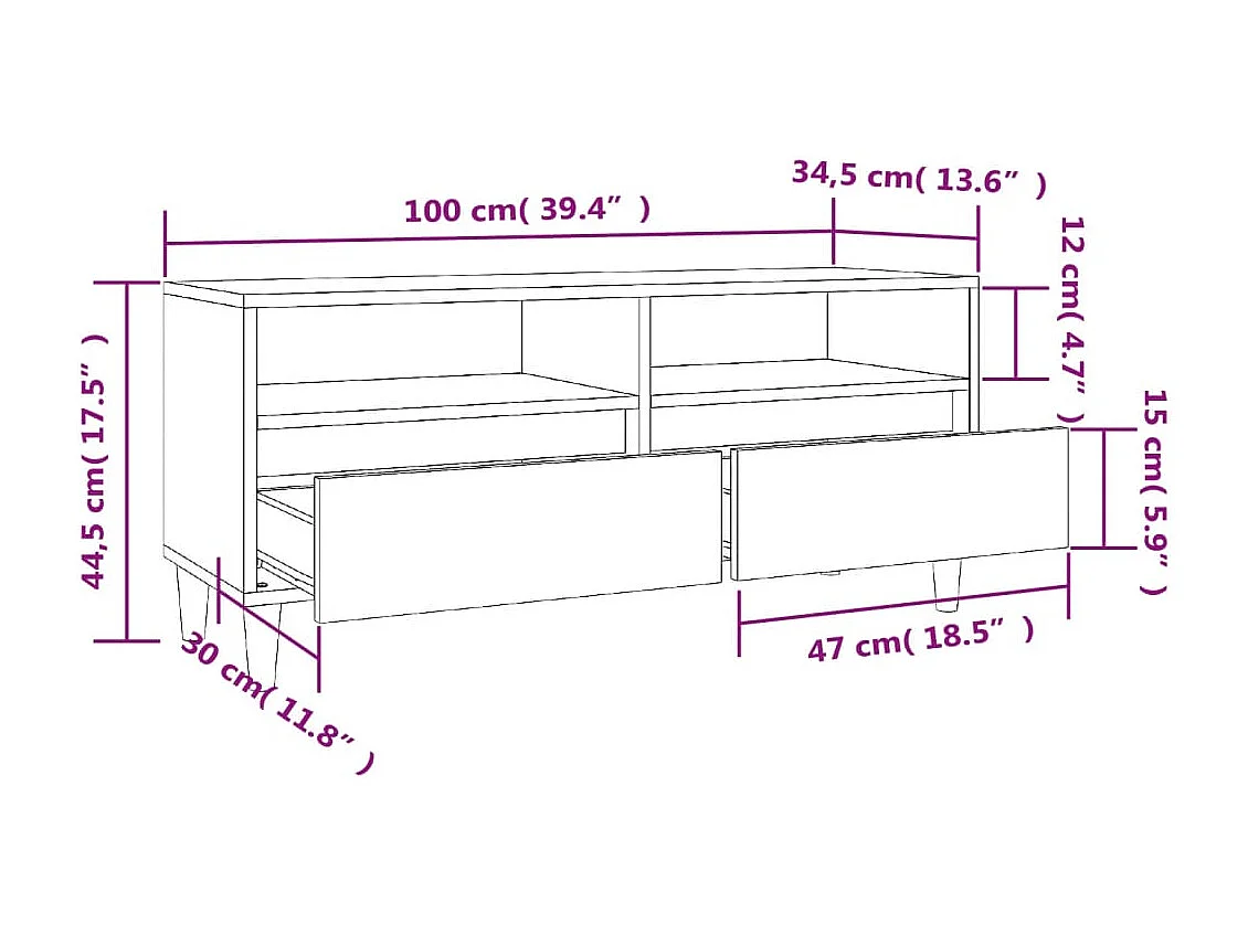 Meuble TV noir 100x34,5x44,5 cm bois d'ingénierie